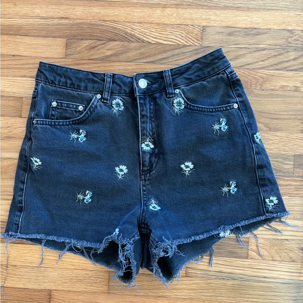 Topshop Moto Mom Black Denim Shorts